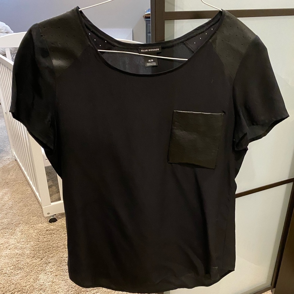 Club Monaco Silk Tee with Leather Detail